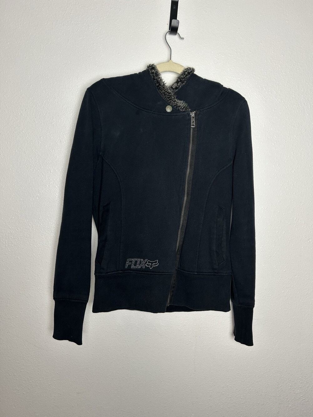 Y2K Fox Racing Ultimatum Sasquatch Hoodie Faux Fur Motocross Black Size Med